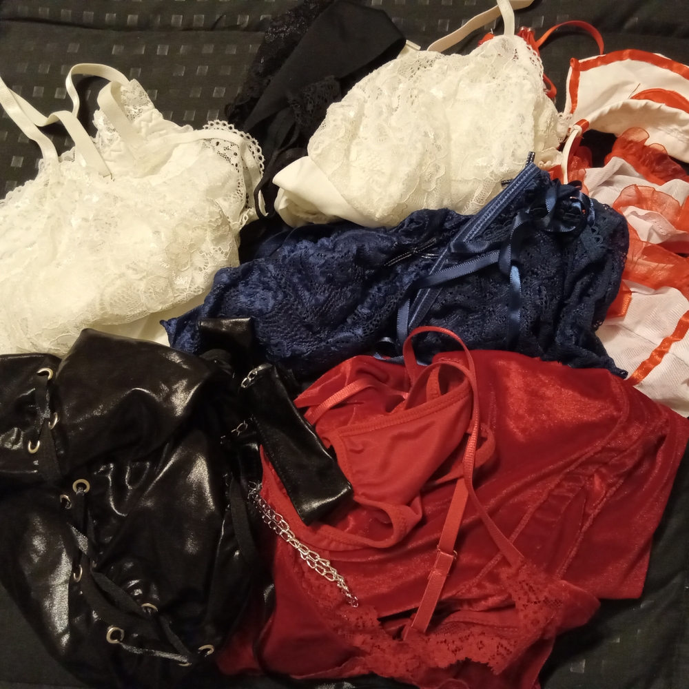 Elegant Women's Lace Intimates Lingerie, 7 Sets - Red, Blue, Black, White